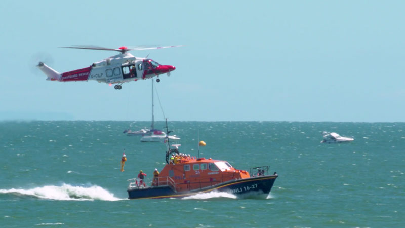 Helicopter and lifeboat at Wales Airshow in Swansea