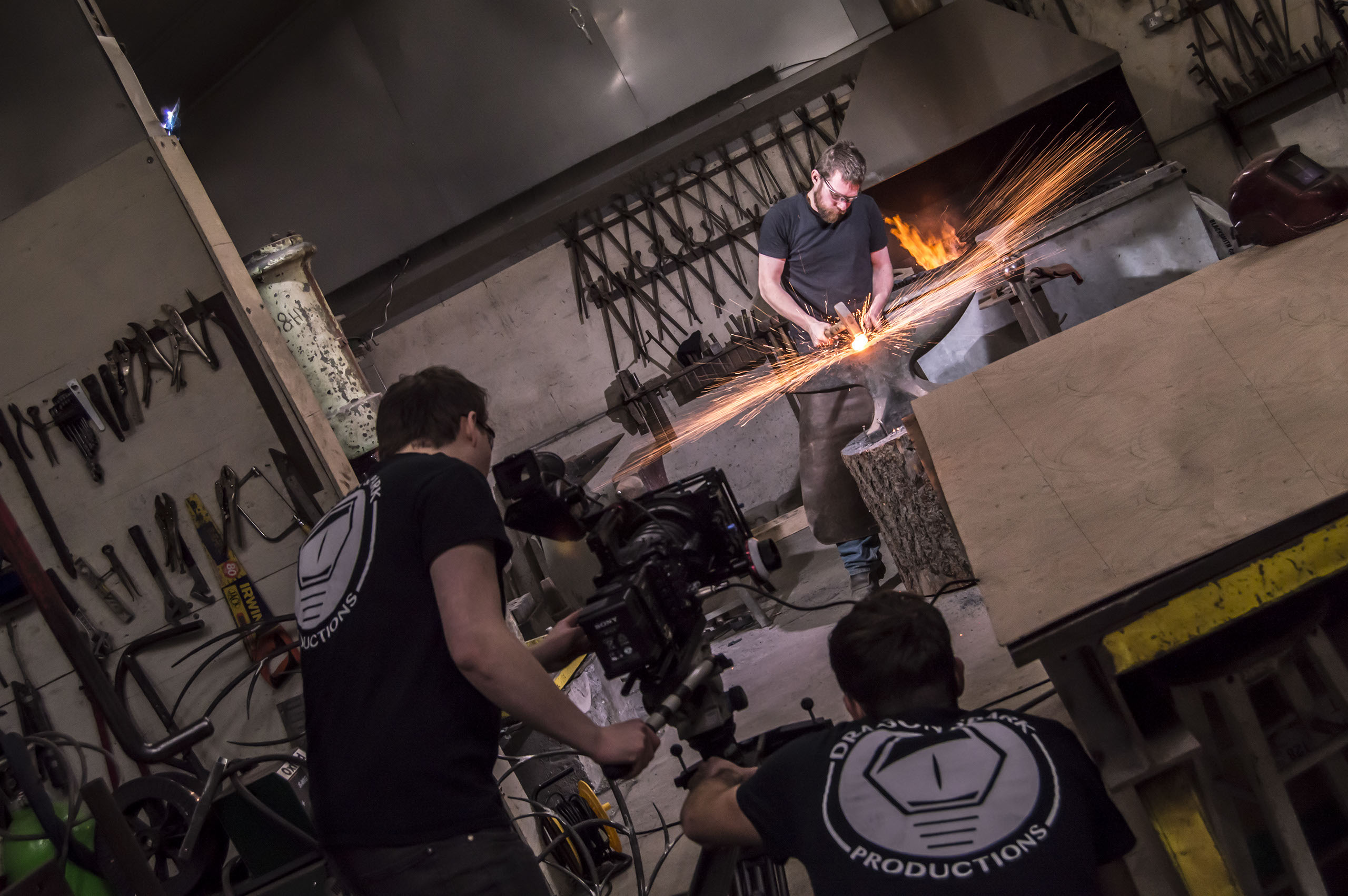 Filming fire in a Carmarthen forge