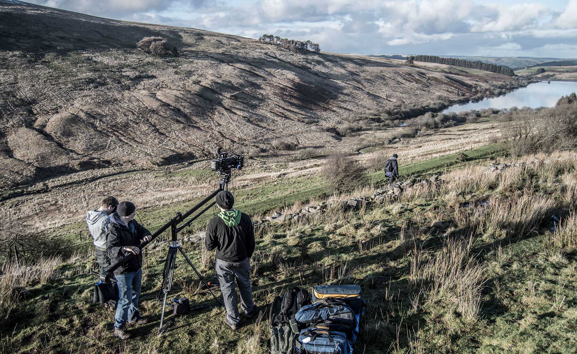 Filming on a mountain in Brecon