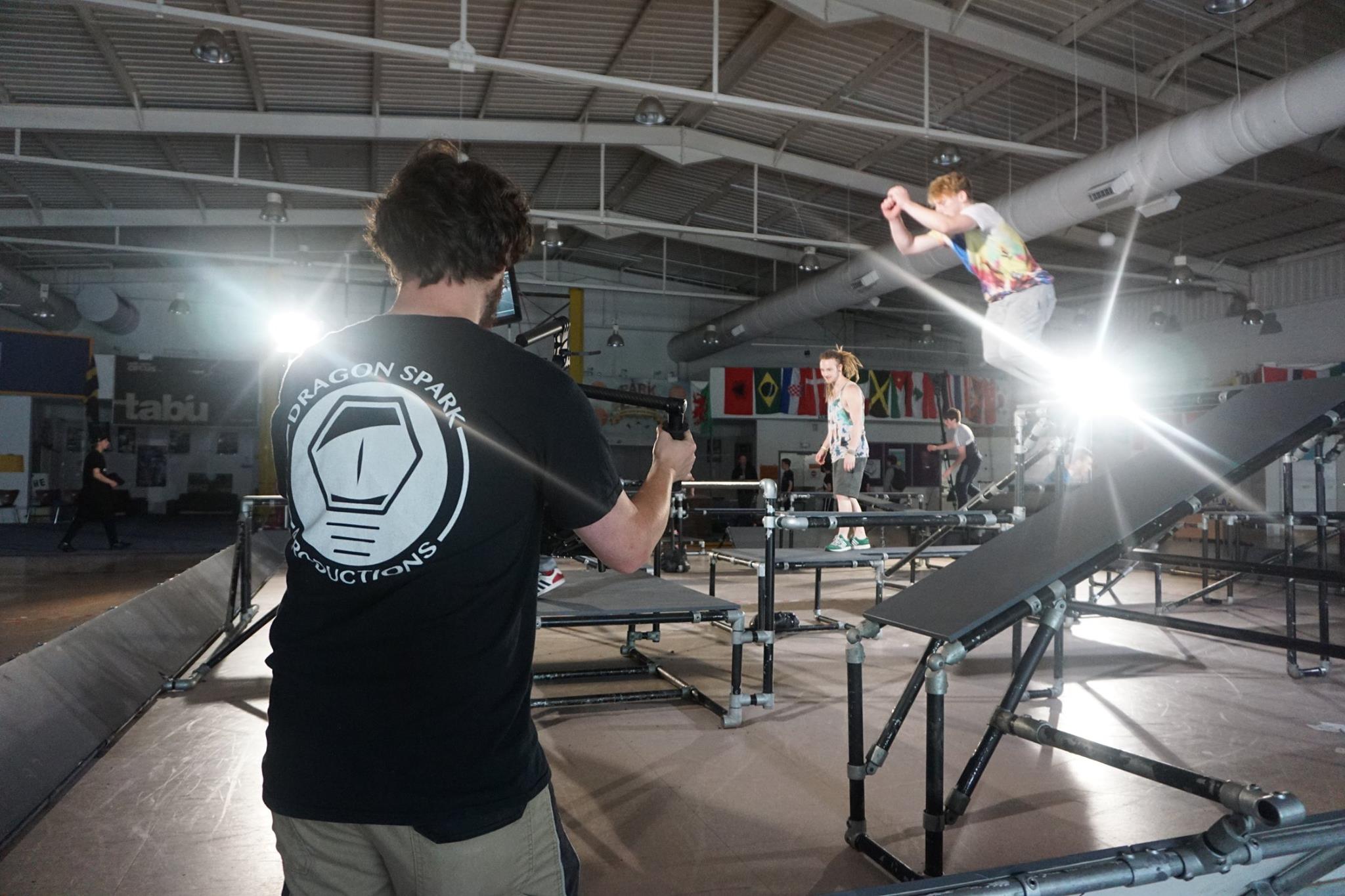 Filming free running at a street sports competition