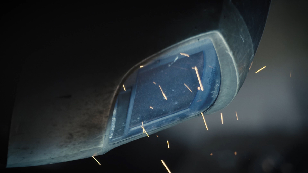 Close up of welder and sparks