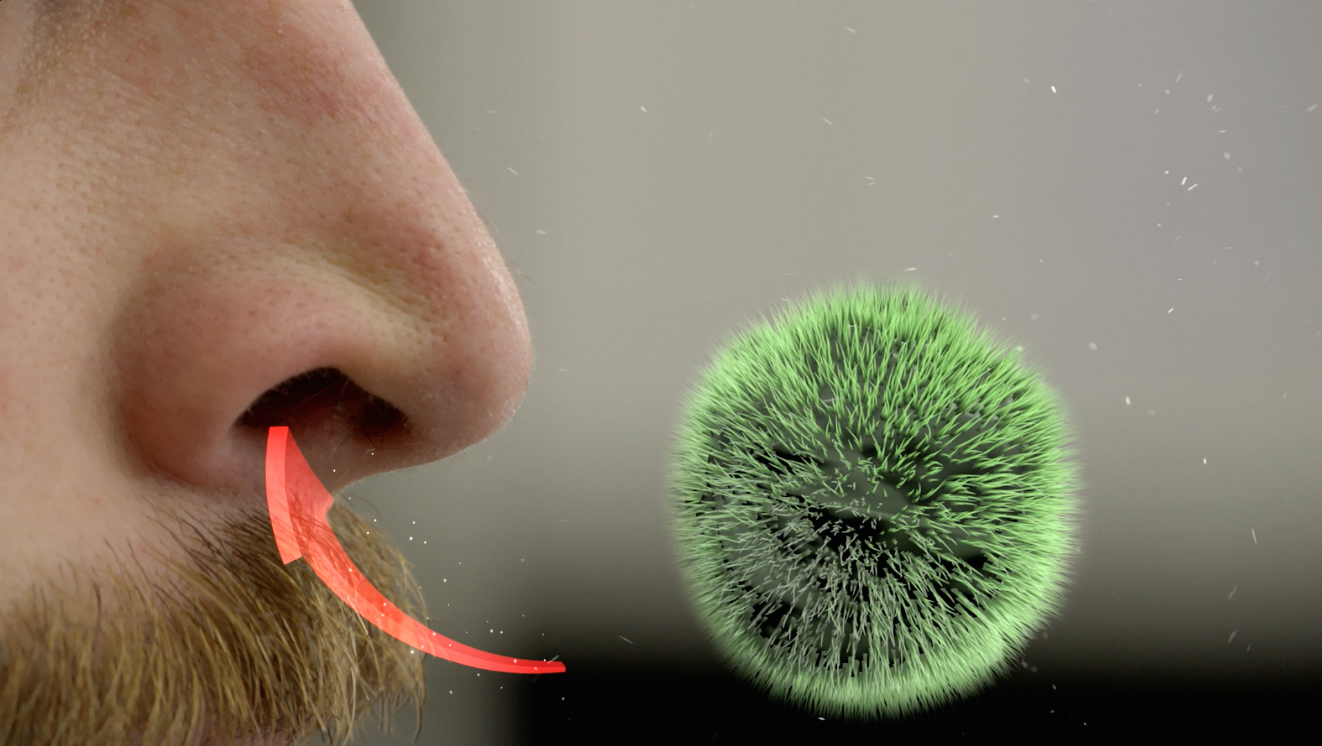 3D animated dust partical up nose