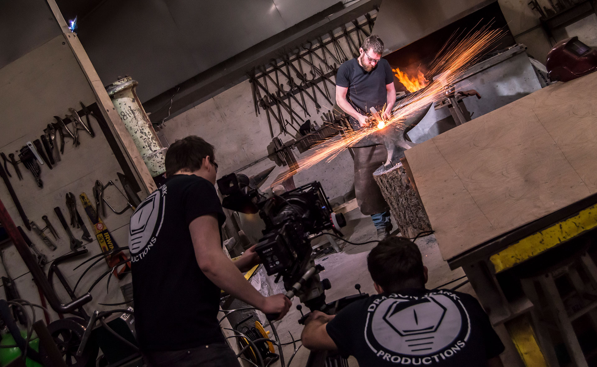 Filming sparks in a forge